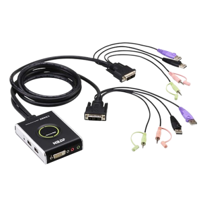 Aten 2-Port USB DVI/Audio Cable KVM Switch with Remote Port Selector