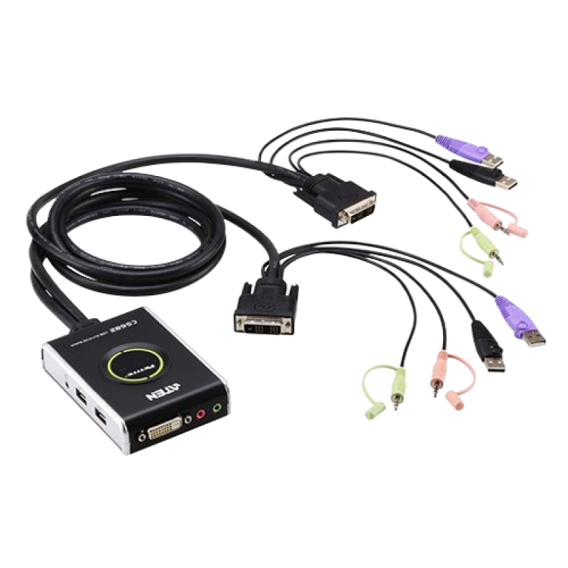 Aten 2-Port USB DVI/Audio Cable KVM Switch with Remote Port Selector